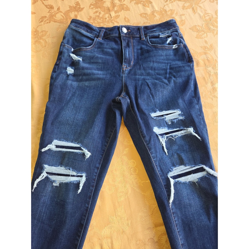 Maurices Dark Wash Distressed High Rise Large Skinny Jeans with Frayed Hem